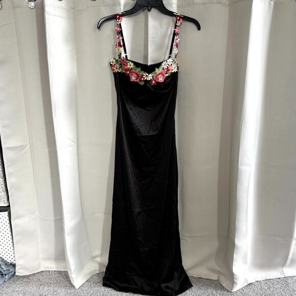 Y2K Slip Dress Small Babydoll Floral Satin Midi Dark Fairy Whimsigoth 18905 - Picture 1 of 7